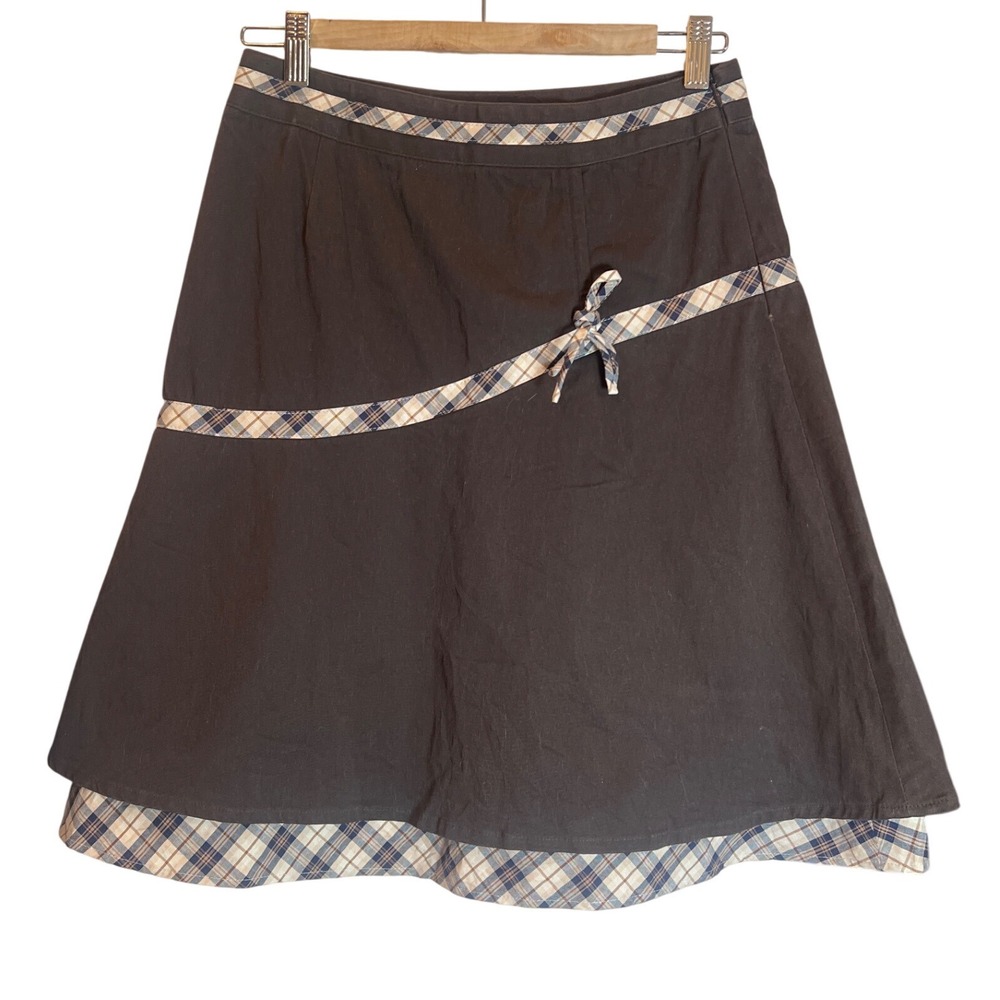 Kinloch Anderson Scotland Brown A-Line Skirt Plaid Trim Bow Detail Size 36